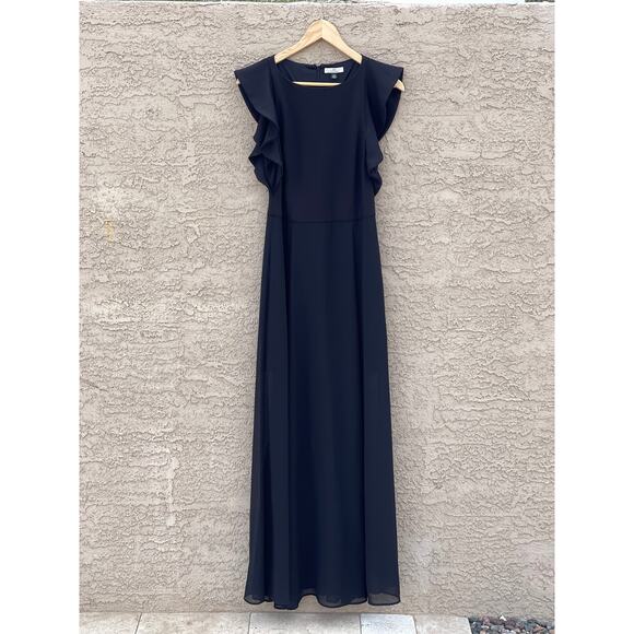 H by Halston Dresses & Skirts - H by Halston Black Mixed Media Flutter Sleeve Maxi Dress with Illusion Skirt - 2